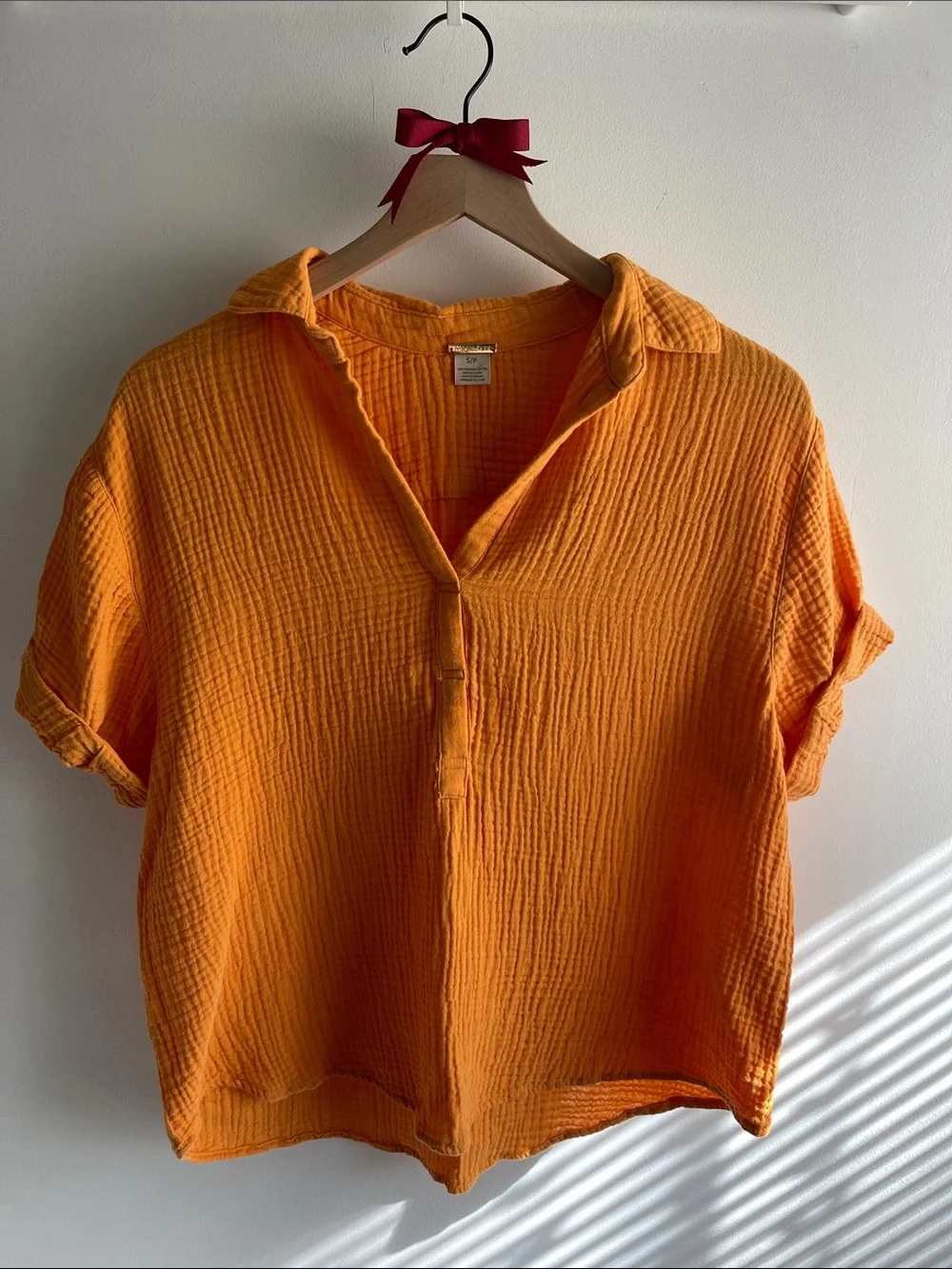 Magaschoni Short Sleeve Top 100% Organic Cotton Gauze Apricot Size S Resortwear - Picture 1 of 8